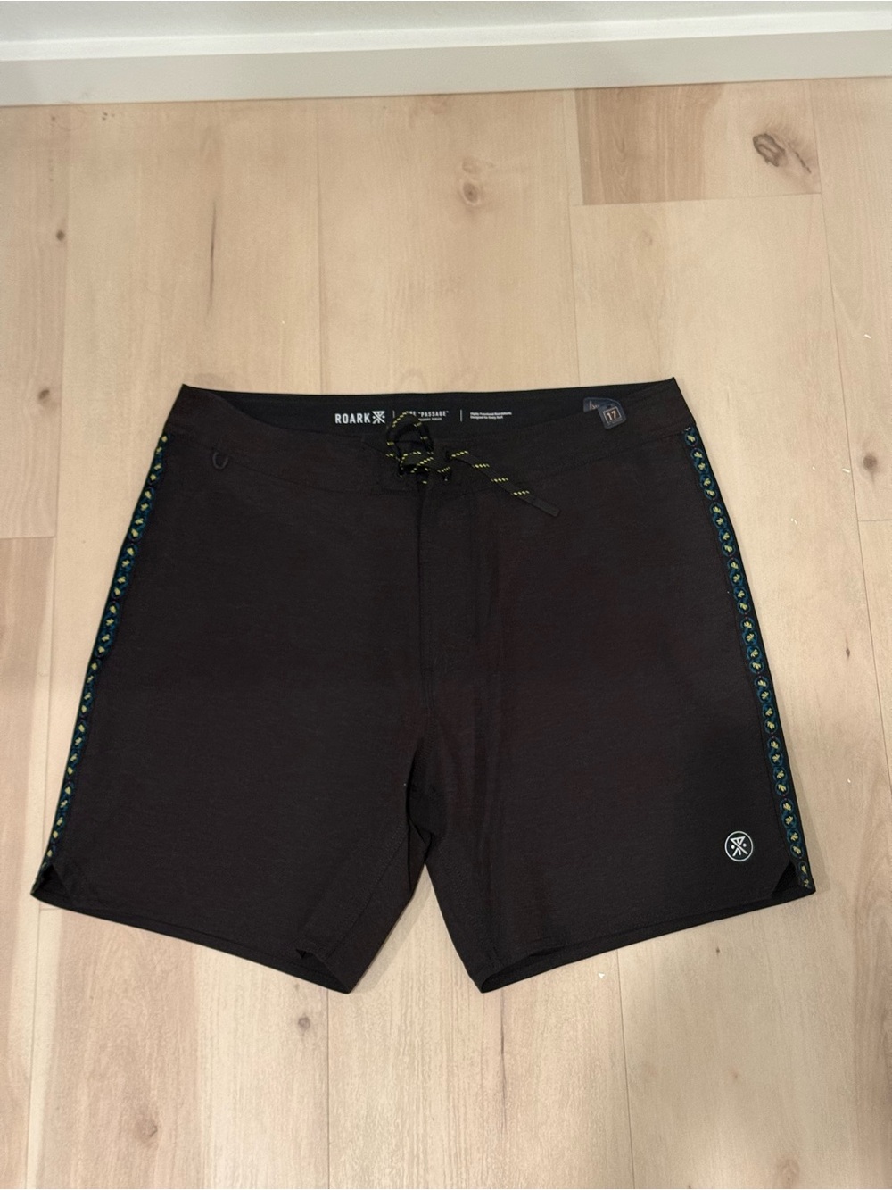 Roark Black Men’s Swim Board Shorts with Patterned Side Tape